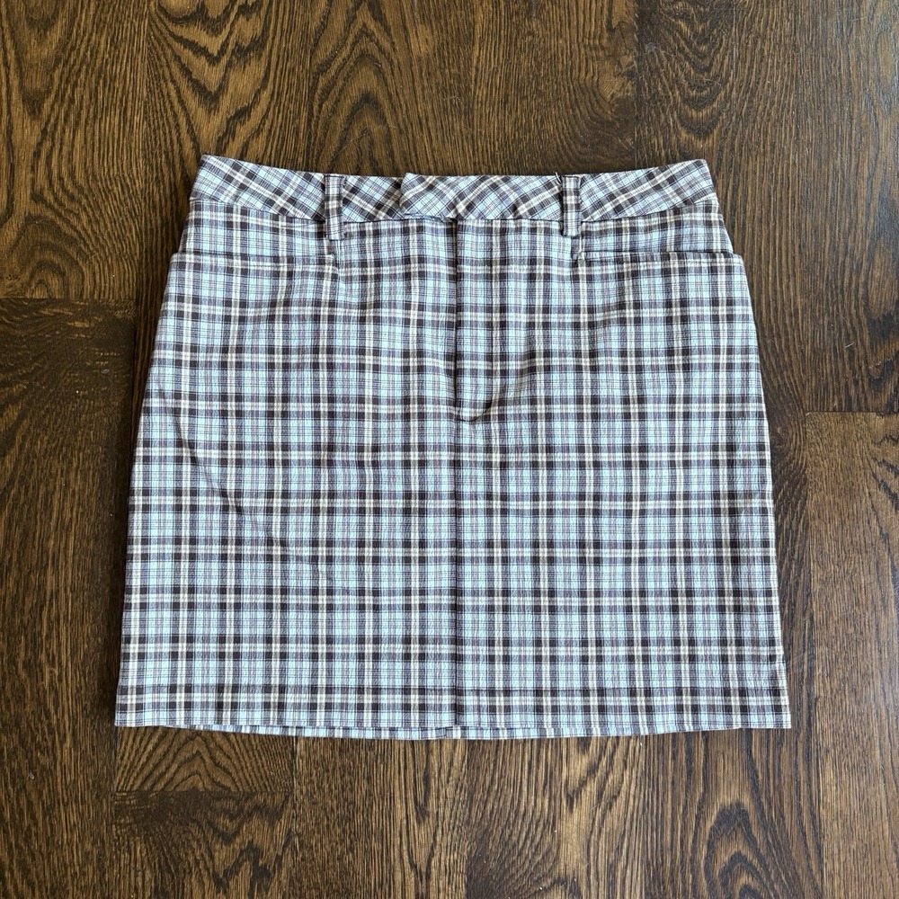 VTG 90s Y2K Gap Plaid Mini Skirt Womens 10 Brown Blue Checked Academic Grunge
